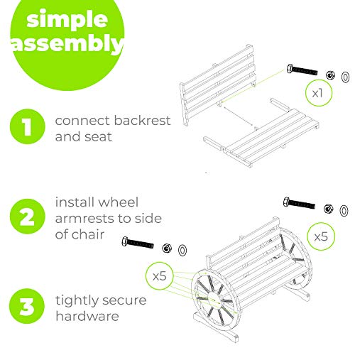 BACKYARD EXPRESSIONS PATIO · HOME · GARDEN 906969-NM Rustic Outdoor Wagon Wheel Design-Slatted Farmhouse Garden, Patio, Porch | Burnt Wood Finish | 2-Person Bench | Backyard Expressions, Brown