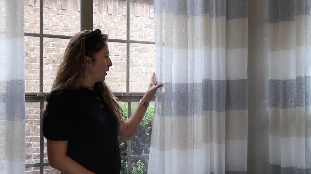 Central Park Gray Tan Stripe Sheer Color Block Window Curtain Panel Linen Window Treatment for Bedroom Living Room Farmhouse 84 inches Long with Grommets, 2 Panel Rustic Drapes