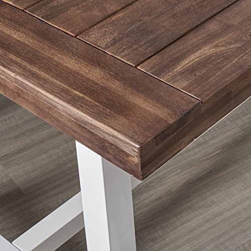 Great Deal Furniture Cytheria Indoor Farmhouse 3 Piece Acacia Wood Picnic Set Finish Frame, Sandblast Dark Brown + White Rustic Metal