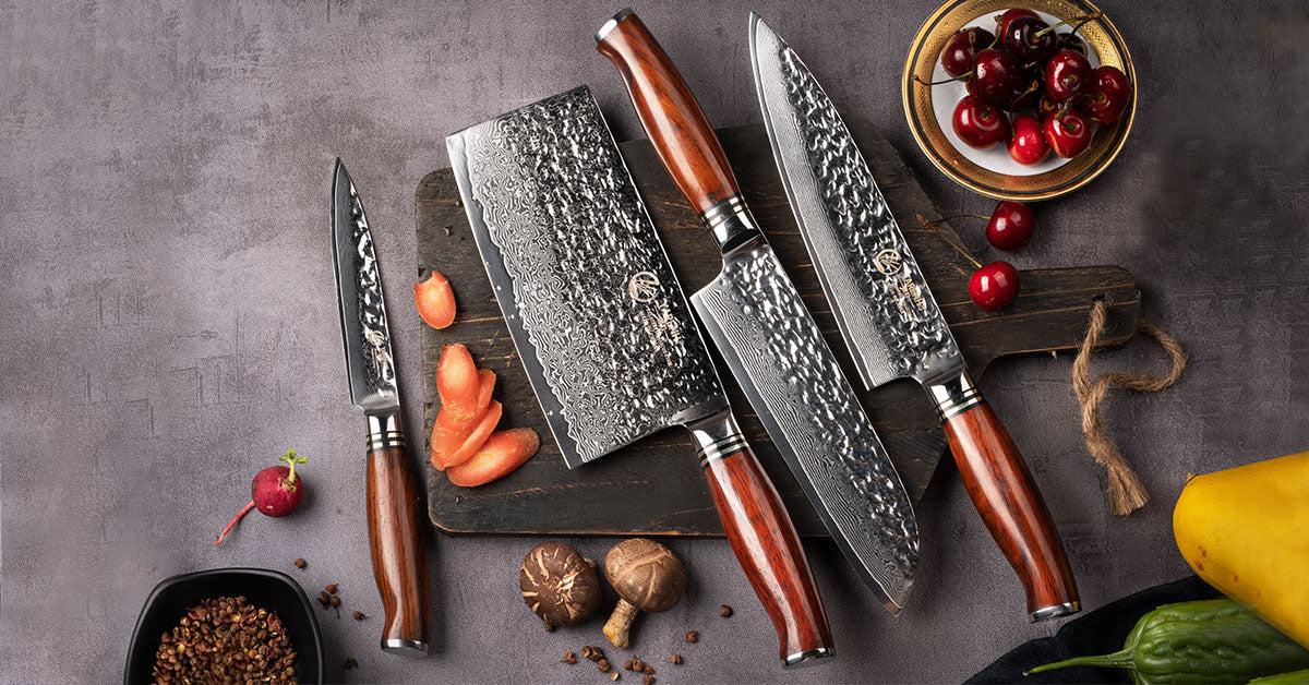 YARENH Damascus Kitchen Knife Set with Cleaver 4 Pcs, 73 Layers Japanese High Carbon Stainless Steel, Full Tang Natural Sandalwood Handle, Professional Chef Knife
