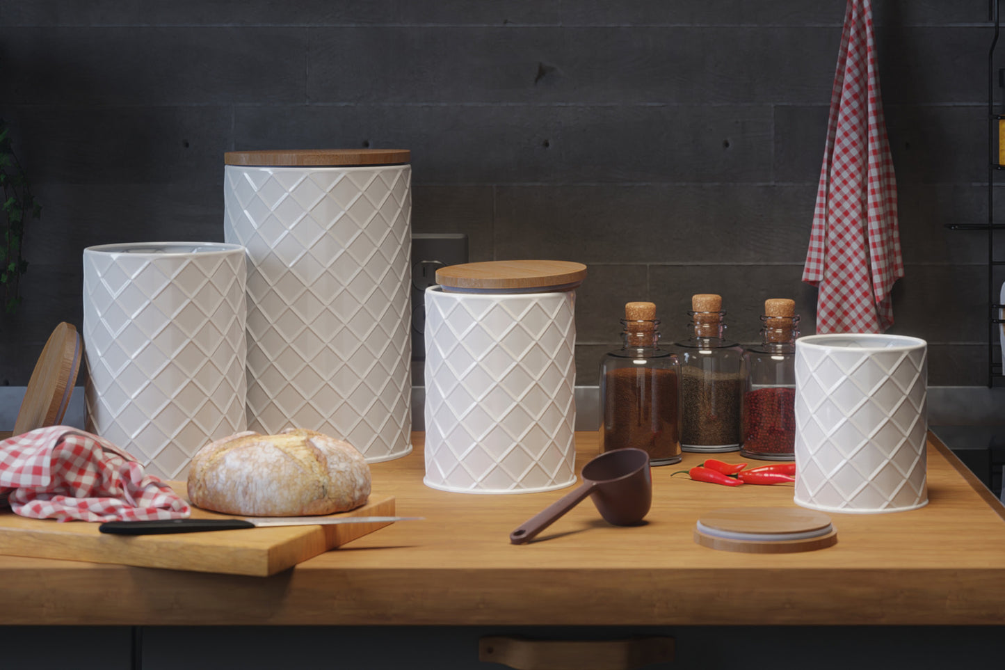 Pebble & Stem White Canister Sets for Kitchen Counter, Kitchen Canisters Set of 4, Airtight Countertop Flour and Sugar Containers, Coffee and Tea Storage, Modern Farmhouse Kitchen Decor, Metal