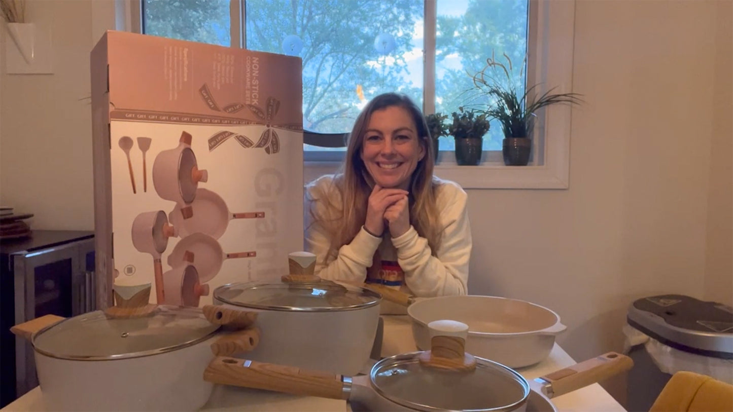 Pots and Pans Set - Nonstick Kitchen Cookware + Bakeware Set Granite Kitchenware Set, Induction Cookware Sets with Frying Pan Stockpot Saucepan Basket Cookie Sheet and Baking Pans for Cooking Gift