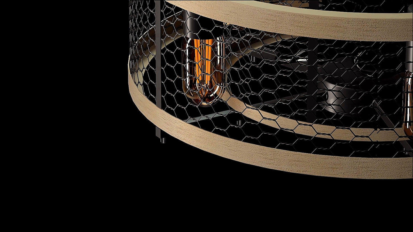 MADSHNE Caged Ceiling Fan with Lights Remote Control, 20'' Small Farmhouse Ceiling Fan with Light, Black Rustic Bladeless Ceiling Fan for Bedroom (Bulbs Included)