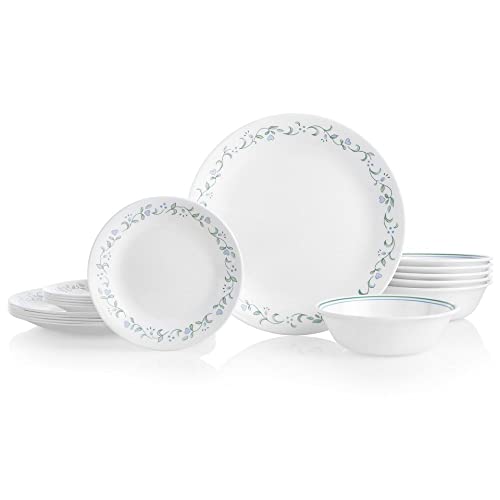 Corelle Vitrelle 18-Piece Service for 6 Dinnerware Set, Triple Layer Glass and Chip Resistant, Lightweight Round Plates and Bowls Set, Country Cottage