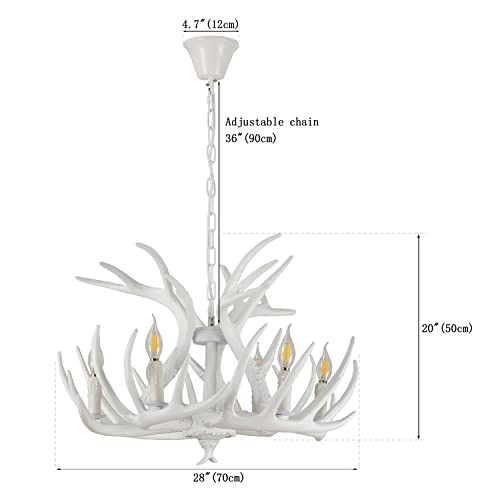 Durahonn Farmhouse Antler Chandelier, White Antler Chandelier Lighting, Retro Decorative Antler Light Fixture Pendant Light for Living Room Dinning Room (White)