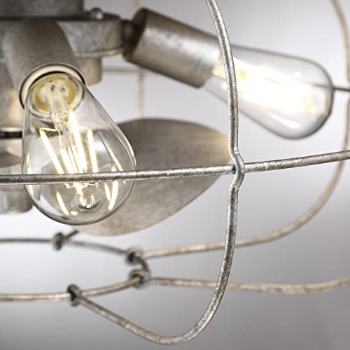 Arranmore Lighting | Jaxon - Galvanized | Farmhouse Caged Ceiling Fan with Light - Flush Mount Ceiling Fan with Lights - Industrial Ceiling Fan with Remote