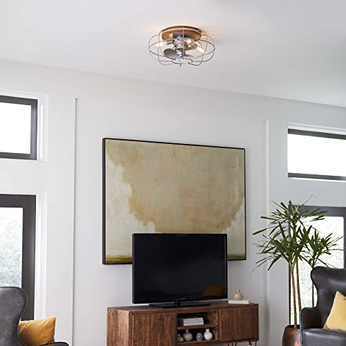 Arranmore Lighting | Jaxon - Galvanized | Farmhouse Caged Ceiling Fan with Light - Flush Mount Ceiling Fan with Lights - Industrial Ceiling Fan with Remote