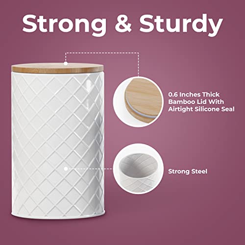 Pebble & Stem White Canister Sets for Kitchen Counter, Kitchen Canisters Set of 4, Airtight Countertop Flour and Sugar Containers, Coffee and Tea Storage, Modern Farmhouse Kitchen Decor, Metal