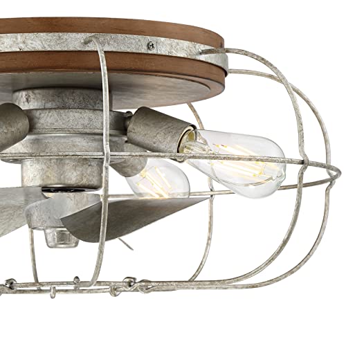 Arranmore Lighting | Jaxon - Galvanized | Farmhouse Caged Ceiling Fan with Light - Flush Mount Ceiling Fan with Lights - Industrial Ceiling Fan with Remote
