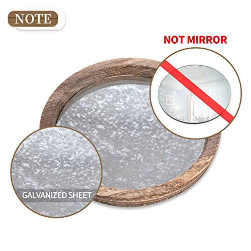 Hanobe Round Wood Decorative Tray: Rustic Wooden Tray for Coffee Table Farmhouse Centerpiece Mirror Candle Tray Vintage Mirrored Bar Tray Ottoman Tray for Home Decor Bathroom Vanity Kitchen Organizer
