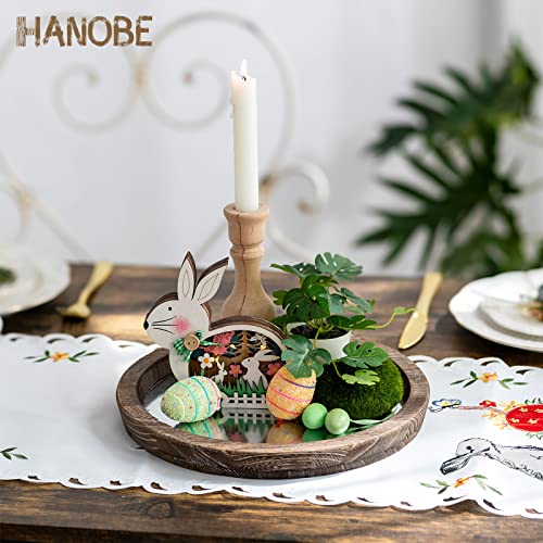 Hanobe Round Wood Decorative Tray: Rustic Wooden Tray for Coffee Table Farmhouse Centerpiece Mirror Candle Tray Vintage Mirrored Bar Tray Ottoman Tray for Home Decor Bathroom Vanity Kitchen Organizer