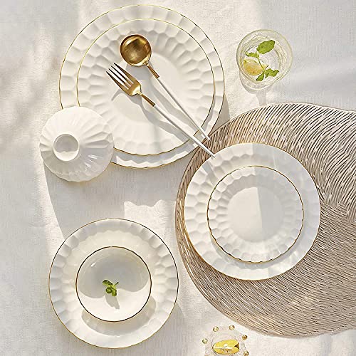 Stylish Dinner Set for Luxury Restaurant and Home, 60 Pieces Bone China Dinnerware Set | Porcelain Cereal Bowl and Steak Plate Set for Family Gathering and Wedding Gifts Kitchenware