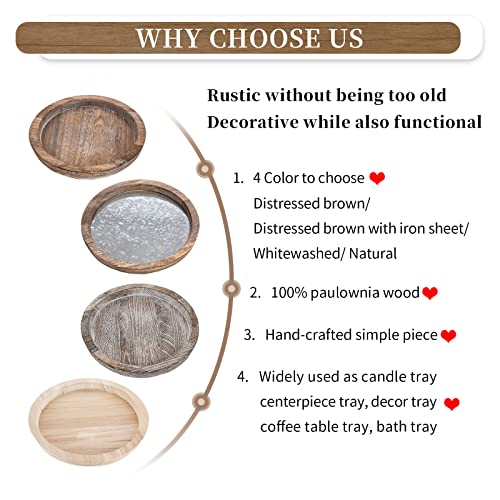 Hanobe Round Wood Decorative Tray: Rustic Wooden Tray for Coffee Table Farmhouse Centerpiece Mirror Candle Tray Vintage Mirrored Bar Tray Ottoman Tray for Home Decor Bathroom Vanity Kitchen Organizer