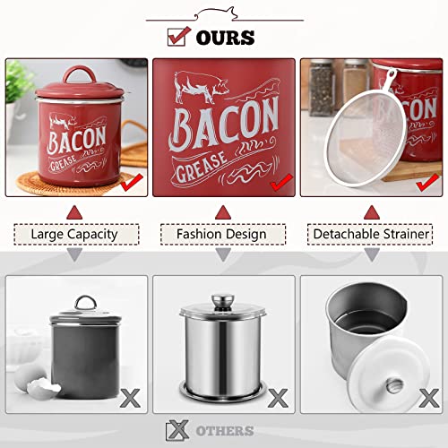 Larger Capacity ] Bacon Grease Container with Fine Strainer and Lid – Best  Farmhouse & Garden