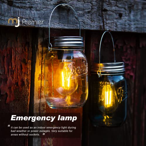 Outdoor Mason Jar Lights Hanging, 2-Pack LED Decorative Garden Lanterns with Timer, Battery Operated Vintage Glass Light for Patio Camping Courtyard Backyard Tree Hallway Stairs Farmhouse (2Color)