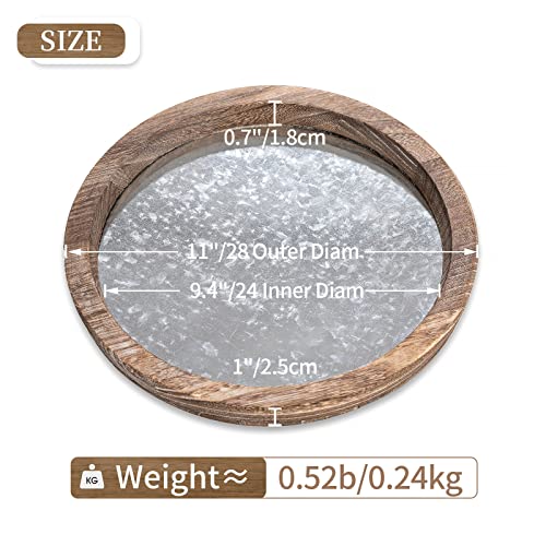 Hanobe Round Wood Decorative Tray: Rustic Wooden Tray for Coffee Table Farmhouse Centerpiece Mirror Candle Tray Vintage Mirrored Bar Tray Ottoman Tray for Home Decor Bathroom Vanity Kitchen Organizer