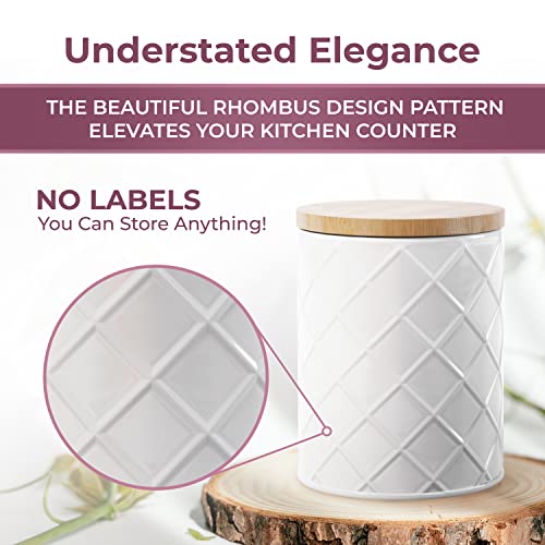Pebble & Stem White Canister Sets for Kitchen Counter, Kitchen Canisters Set of 4, Airtight Countertop Flour and Sugar Containers, Coffee and Tea Storage, Modern Farmhouse Kitchen Decor, Metal