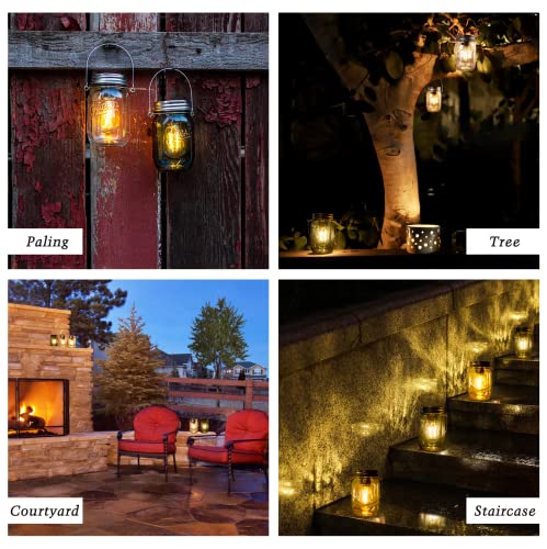 Outdoor Mason Jar Lights Hanging, 2-Pack LED Decorative Garden Lanterns with Timer, Battery Operated Vintage Glass Light for Patio Camping Courtyard Backyard Tree Hallway Stairs Farmhouse (2Color)