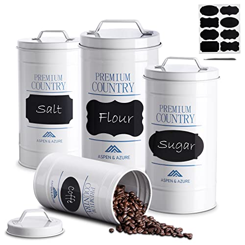 Aspen & Azure Farmhouse Canister Set - Set of 4 Country Style Kitchen Canisters Includes Flour and Sugar Containers, Coffee Canister & Tea Canister - Beautiful Canister Sets for Kitchen Counter