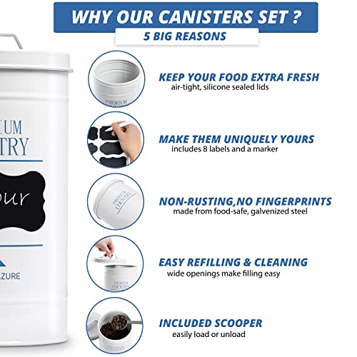 Aspen & Azure Farmhouse Canister Set - Set of 4 Country Style Kitchen Canisters Includes Flour and Sugar Containers, Coffee Canister & Tea Canister - Beautiful Canister Sets for Kitchen Counter
