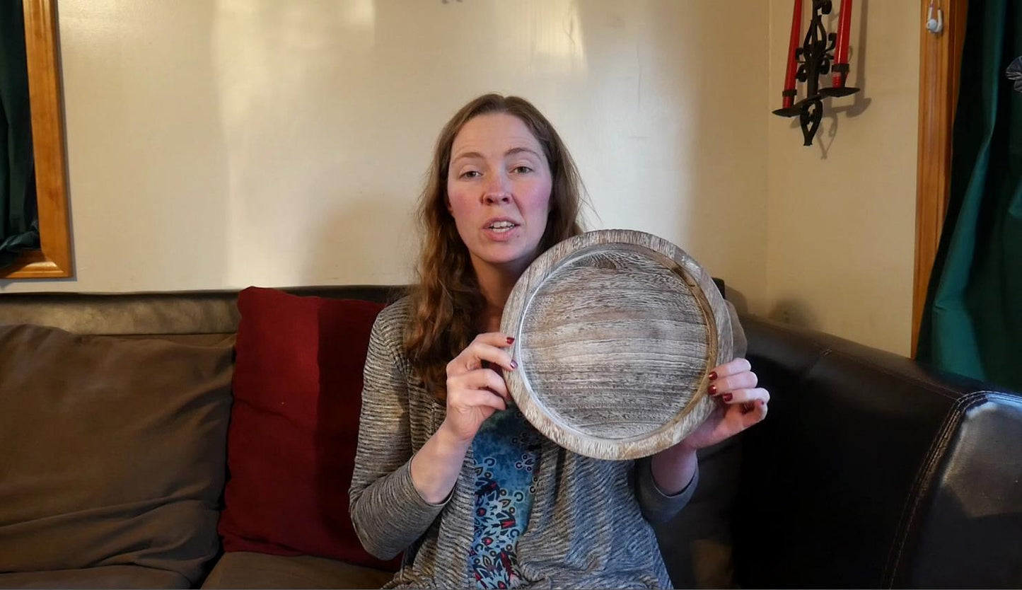 Hanobe Round Wood Decorative Tray: Rustic Wooden Tray for Coffee Table Farmhouse Centerpiece Mirror Candle Tray Vintage Mirrored Bar Tray Ottoman Tray for Home Decor Bathroom Vanity Kitchen Organizer