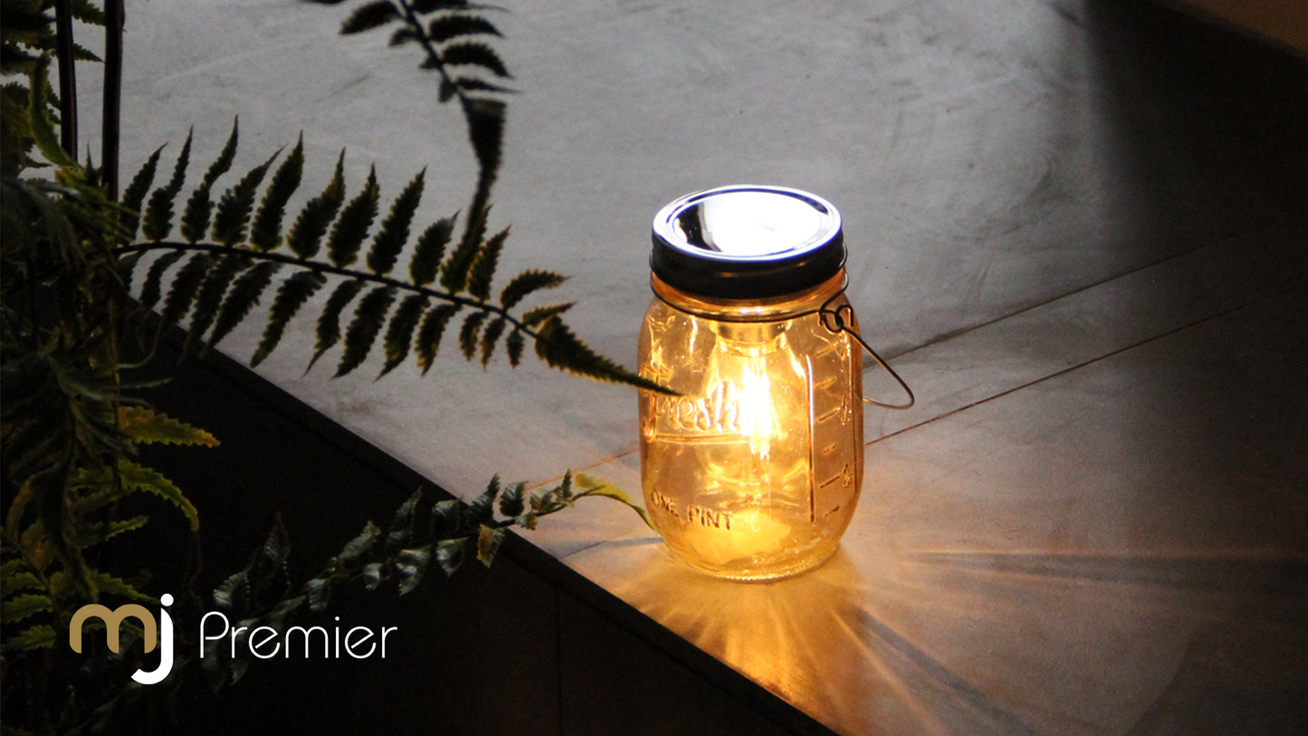 Outdoor Mason Jar Lights Hanging, 2-Pack LED Decorative Garden Lanterns with Timer, Battery Operated Vintage Glass Light for Patio Camping Courtyard Backyard Tree Hallway Stairs Farmhouse (2Color)